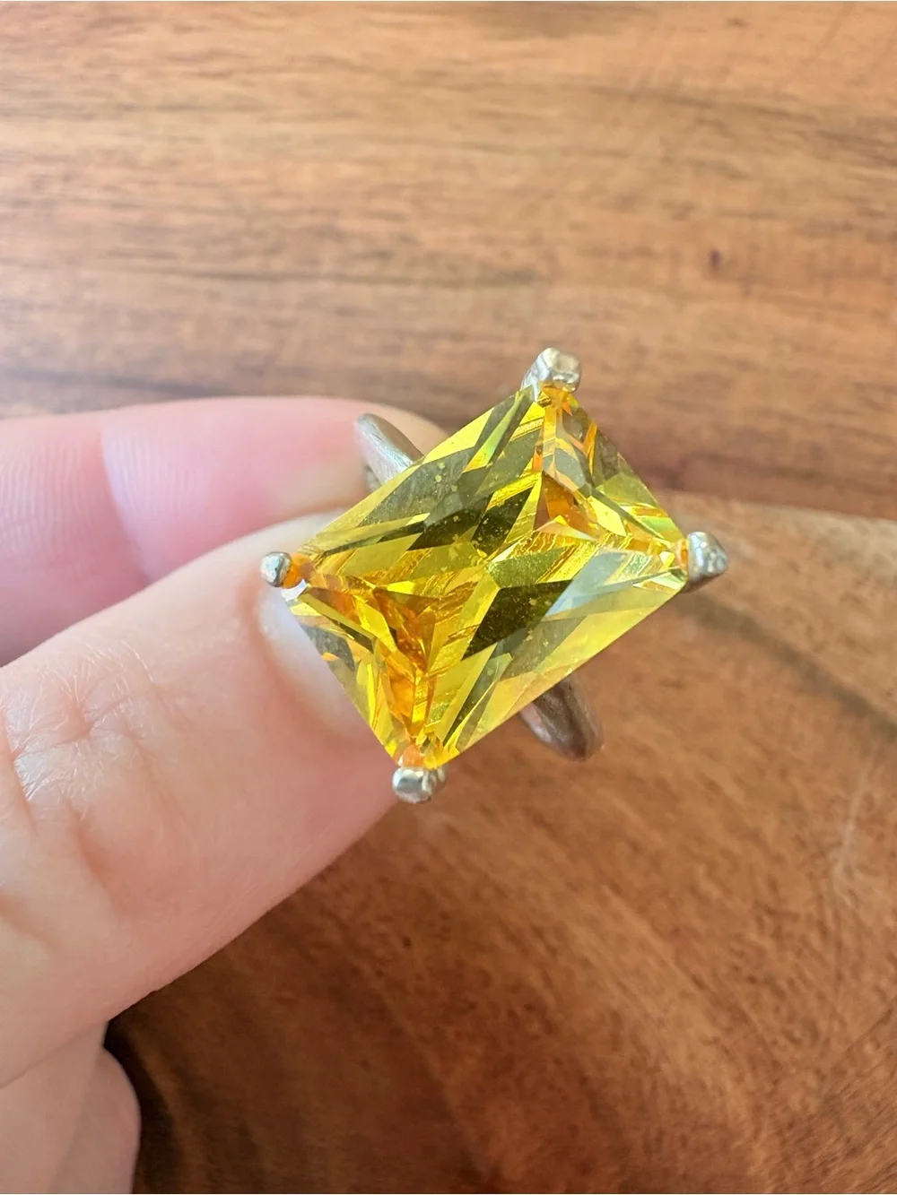 Vintage Yellow Crystal Cocktail Rectangle Ring - Size 7